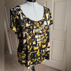 Worthington Yellow and Black Ruffled Blouse Size 3X